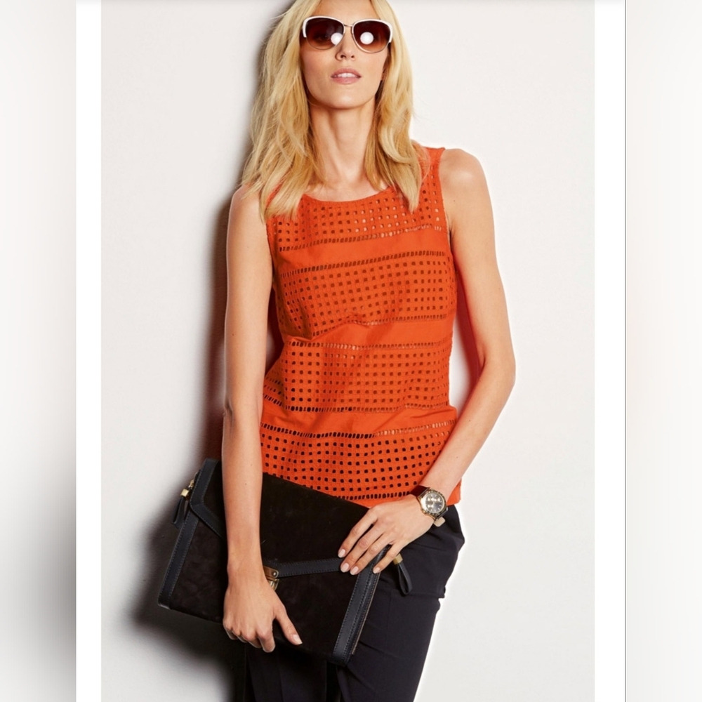 Next Orange Sleeveless Eyelet Tank Top - Size 10 UK
